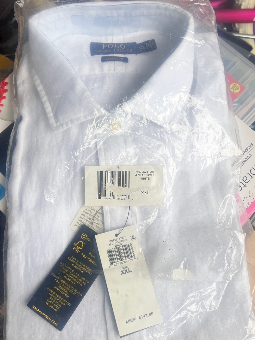Polo by Ralph Lauren White Linen XXL Men's Dress Shirt